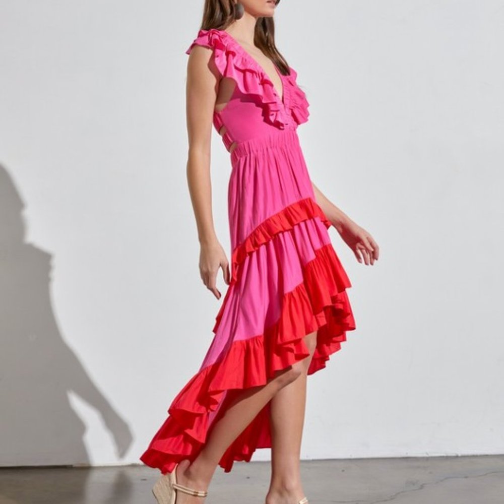 BACK CROSS RUFFLE DRESS